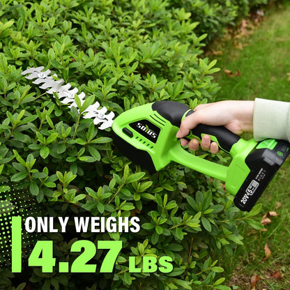 Hedge Trimmer Cordless, 2-in-1 Handheld Hedge Trimmers, 20V Electric Grass Shear & Shrubbery Trimmer, Battery Operated Grass Cutter for Garden/Lawn with Charger and Battery