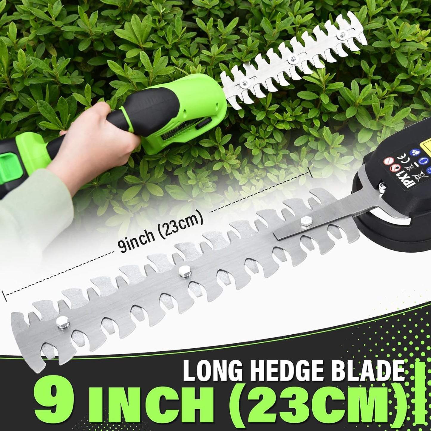 Hedge Trimmer Cordless, 2-in-1 Handheld Hedge Trimmers, 20V Electric Grass Shear & Shrubbery Trimmer, Battery Operated Grass Cutter for Garden/Lawn with Charger and Battery