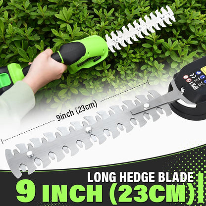 Hedge Trimmer Cordless, 2-in-1 Handheld Hedge Trimmers, 20V Electric Grass Shear & Shrubbery Trimmer, Battery Operated Grass Cutter for Garden/Lawn with Charger and Battery