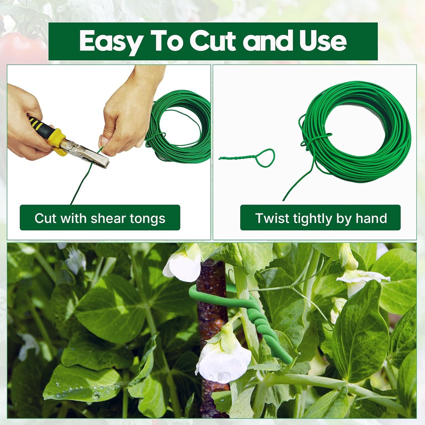 100FT Soft Tie for Plants, Green Twist Garden Ties for Gardening