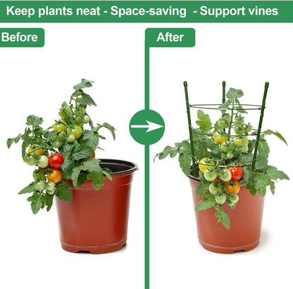 18" Small Plant Support Tomato Cages, 4 Pack Adjustable Garden Trellis for Indoor Outdoor Climbing Plants, Peony Flower Stakes with 66ft Garden Twist Ties, Green Metal Plant Cages for Pots & Garden