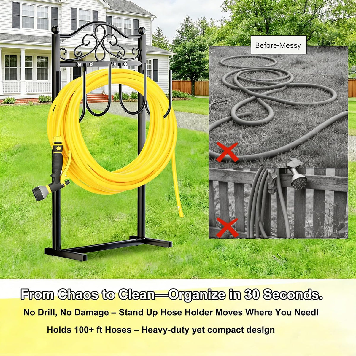 2 Pack Garden Hose Holder,100ft Capacity Hose Reel for Outside