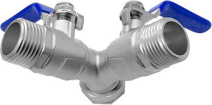 304 Stainless Steel Hose Splitter 2 Way Y Garden Hose Bib Splitter with Long Handle Water Hose Ball Shut Off Valve 3/4 GHT Threaded