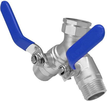 304 Stainless Steel Hose Splitter 2 Way Y Garden Hose Bib Splitter with Long Handle Water Hose Ball Shut Off Valve 3/4 GHT Threaded