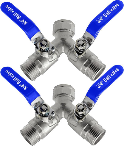 304 Stainless Steel Hose Splitter 2 Way Y Garden Hose Bib Splitter with Long Handle Water Hose Ball Shut Off Valve 3/4 GHT Threaded