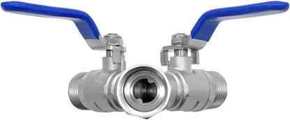 304 Stainless Steel Hose Splitter 2 Way Y Garden Hose Bib Splitter with Long Handle Water Hose Ball Shut Off Valve 3/4 GHT Threaded