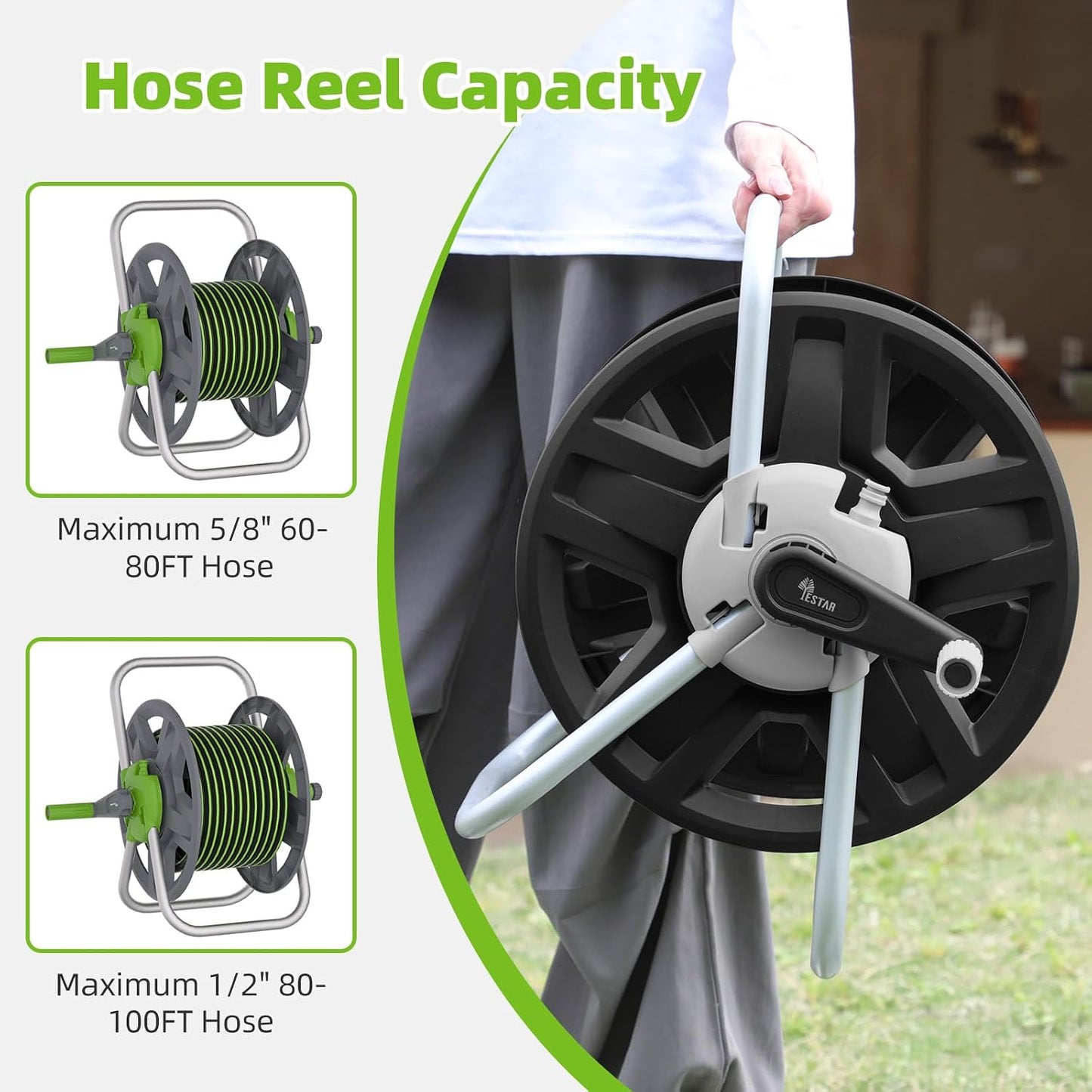 Water Hose Reel,Holds 60-80 Ft of 5/8" Hose