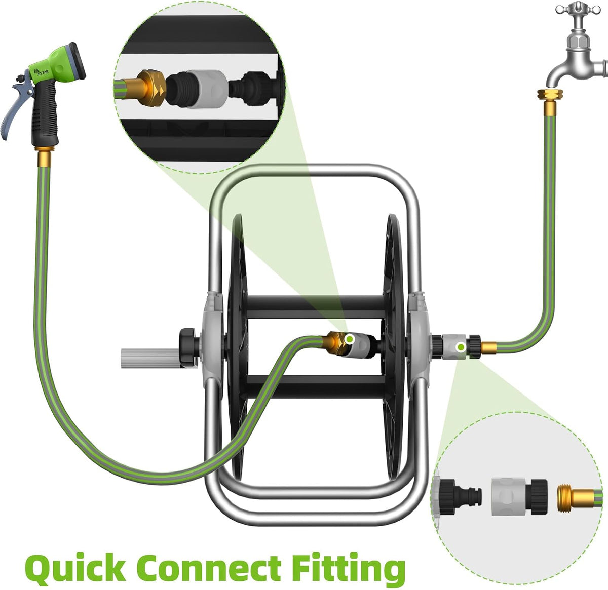 Water Hose Reel,Holds 60-80 Ft of 5/8" Hose