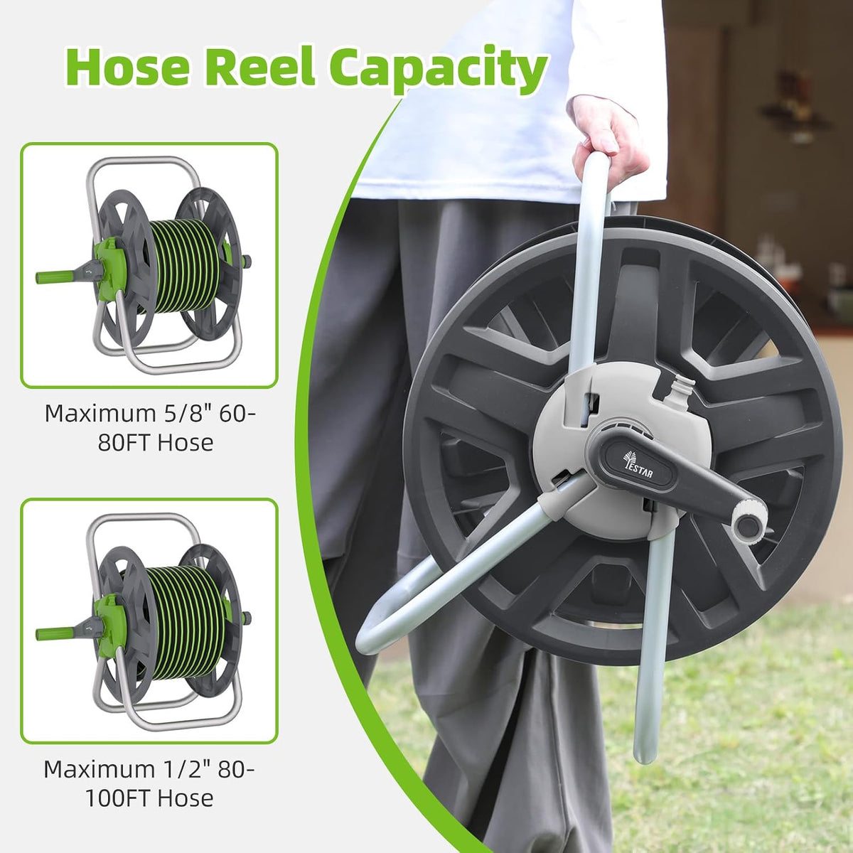 Water Hose Reel,Holds 60-80 Ft of 5/8" Hose