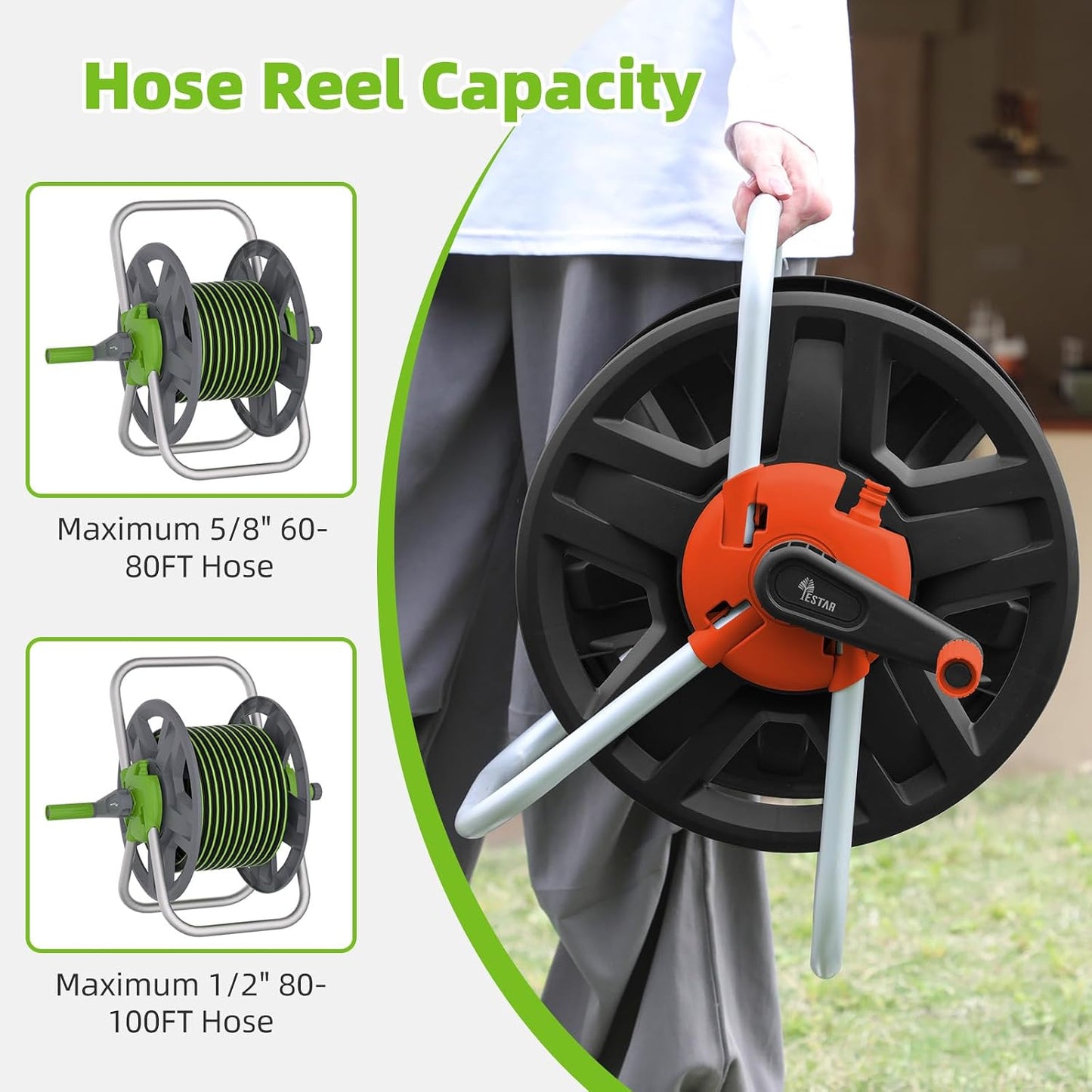 Water Hose Reel,Holds 60-80 Ft of 5/8" Hose