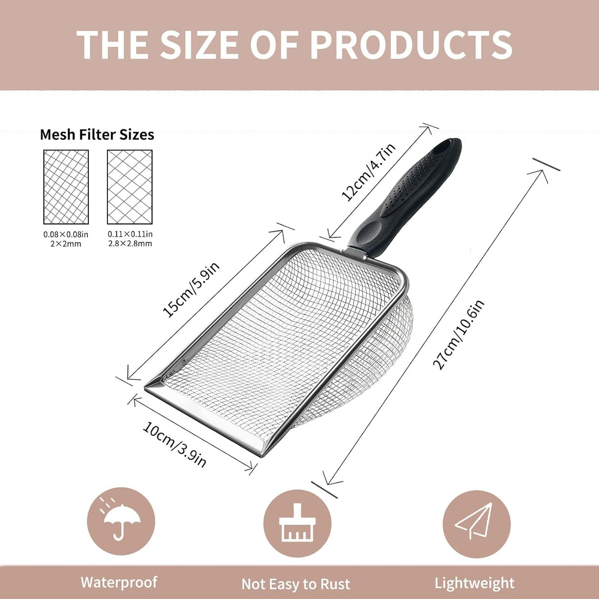 2 PCS 2-in-1 Gardening Soil Sifter Set with 2/2.8mm Mesh, Garden Sieve & Shovel Sifter Screen Potting Scoop for Sand, Dirt, Rock Compost, Stainless Steel & Ergonomic Handle