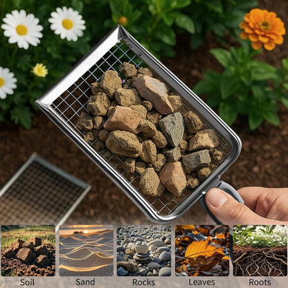 2 PCS 2-in-1 Gardening Soil Sifter Set with 2/2.8mm Mesh, Garden Sieve & Shovel Sifter Screen Potting Scoop for Sand, Dirt, Rock Compost, Stainless Steel & Ergonomic Handle