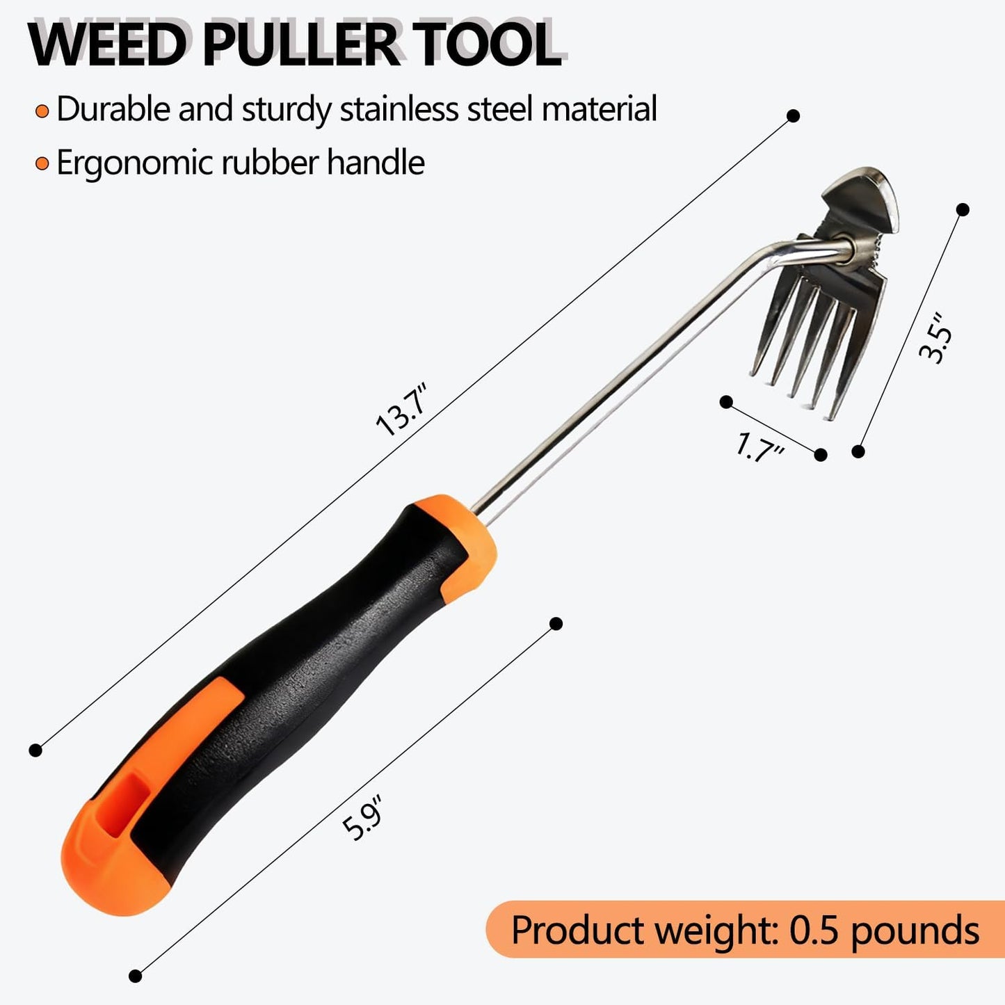 Weed Puller Tool，2026 New Garden Weeder Tool Stainless Steel Hand Weeder Tool,5 Teethes Dual Purpose Weed Remover Tool Weeding Tools for Gardening (Rubber Handle)