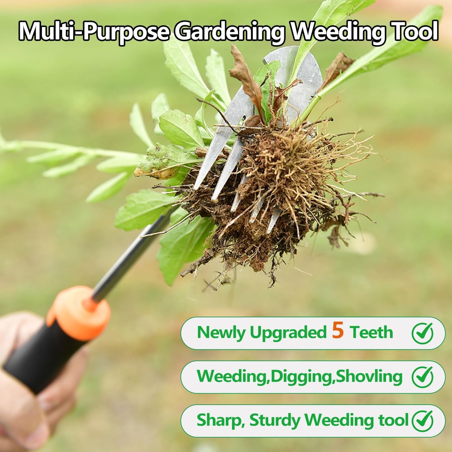 Weed Puller Tool，2026 New Garden Weeder Tool Stainless Steel Hand Weeder Tool,5 Teethes Dual Purpose Weed Remover Tool Weeding Tools for Gardening (Rubber Handle)
