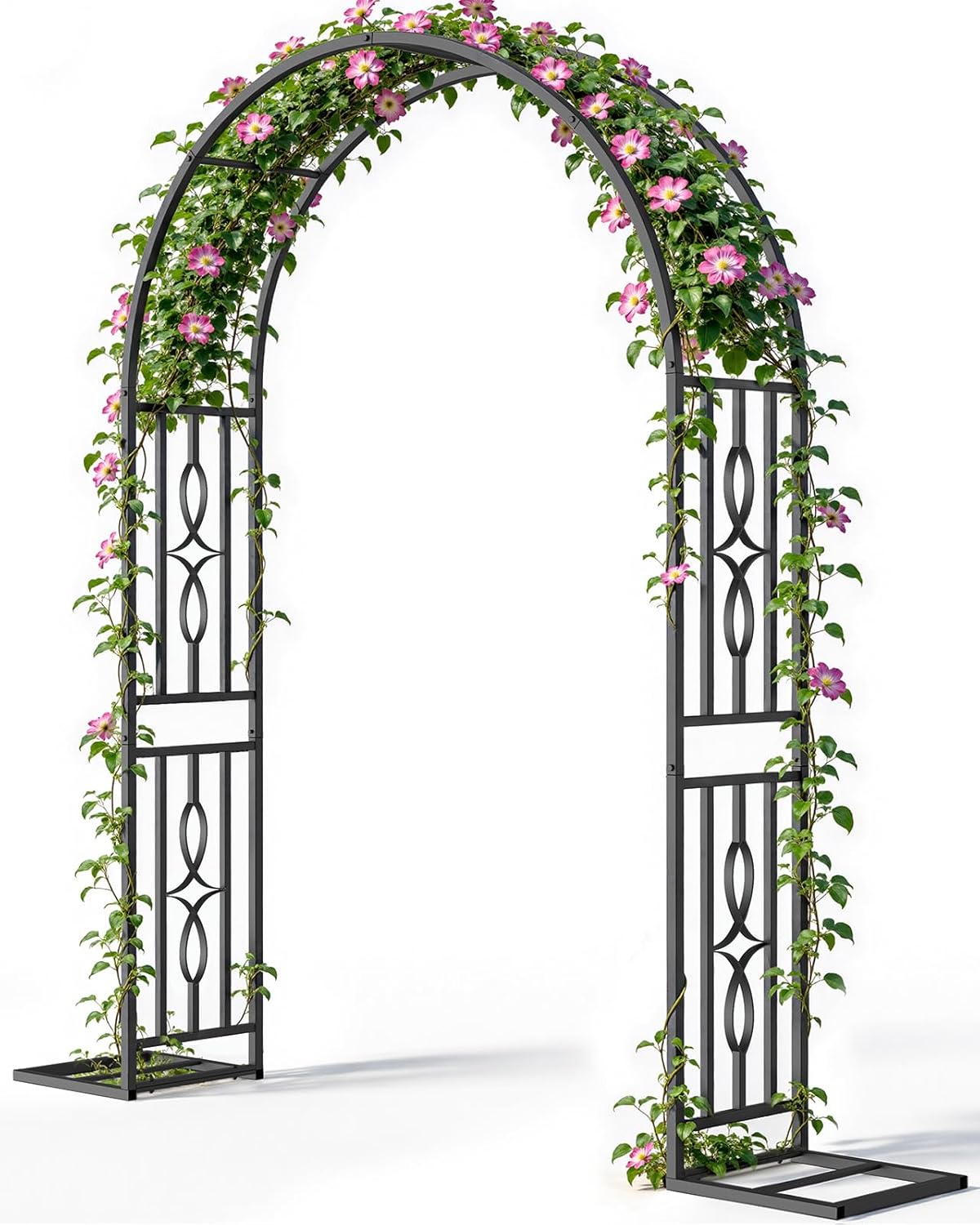 Metal Garden Arch, Heavy Duty Garden Trellis for Climbing Plants, with Enlarged Base for Stability, Ideal for Wedding Arches & Party Decorations, 55" W x 86" H
