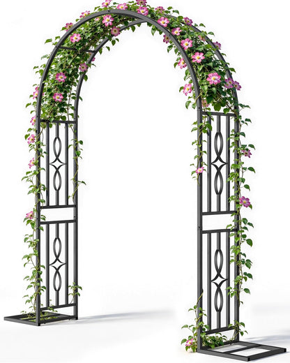 Metal Garden Arch, Heavy Duty Garden Trellis for Climbing Plants, with Enlarged Base for Stability, Ideal for Wedding Arches & Party Decorations, 55" W x 86" H