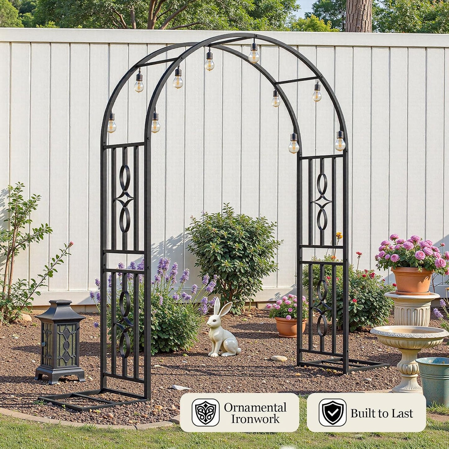 Metal Garden Arch, Heavy Duty Garden Trellis for Climbing Plants, with Enlarged Base for Stability, Ideal for Wedding Arches & Party Decorations, 55" W x 86" H