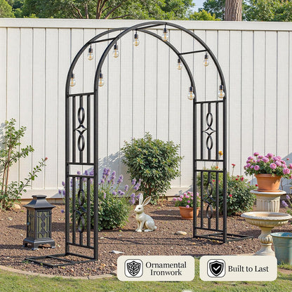 Metal Garden Arch, Heavy Duty Garden Trellis for Climbing Plants, with Enlarged Base for Stability, Ideal for Wedding Arches & Party Decorations, 55" W x 86" H