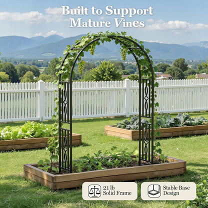 Metal Garden Arch, Heavy Duty Garden Trellis for Climbing Plants, with Enlarged Base for Stability, Ideal for Wedding Arches & Party Decorations, 55" W x 86" H