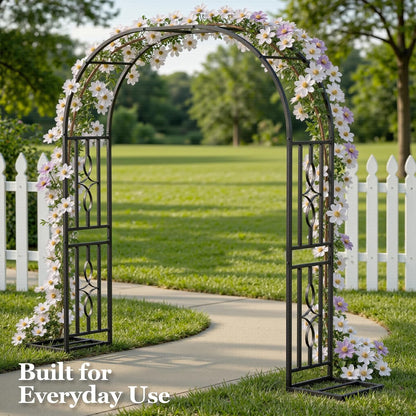 Metal Garden Arch, Heavy Duty Garden Trellis for Climbing Plants, with Enlarged Base for Stability, Ideal for Wedding Arches & Party Decorations, 55" W x 86" H