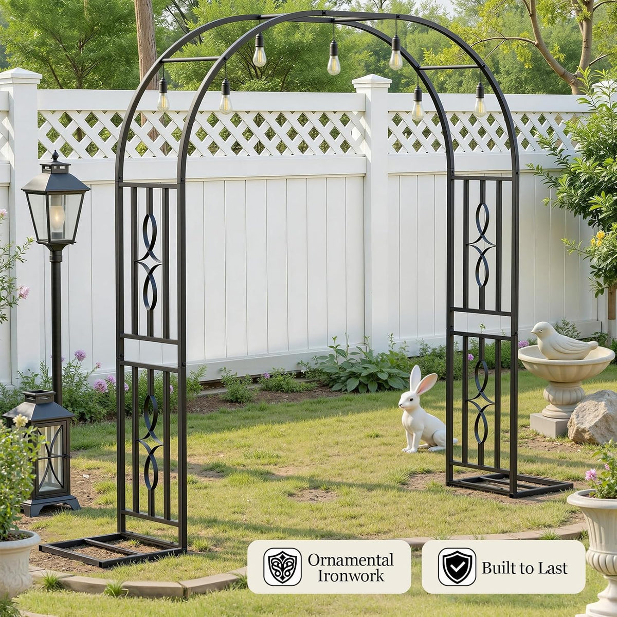 Metal Garden Arch, Heavy Duty Garden Trellis for Climbing Plants, with Enlarged Base for Stability, Ideal for Wedding Arches & Party Decorations, 55" W x 86" H