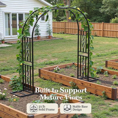 Metal Garden Arch, Heavy Duty Garden Trellis for Climbing Plants, with Enlarged Base for Stability, Ideal for Wedding Arches & Party Decorations, 55" W x 86" H