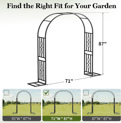 Metal Garden Arch, Heavy Duty Garden Trellis for Climbing Plants, with Enlarged Base for Stability, Ideal for Wedding Arches & Party Decorations, 55" W x 86" H