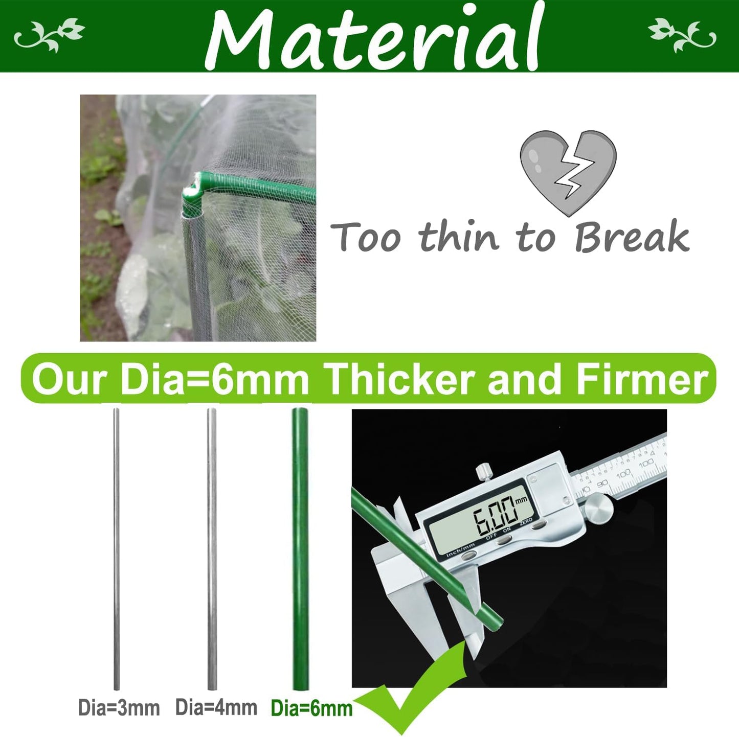 Garden Hoops for Raised Beds 3Set Row Cover Greenhouse Garden Grow Tunnel Netting Hoops, Greenhouse Support Hoop Flexible Fiberglass DIY for Outdoor Plant 18pcs Flexible Sticks