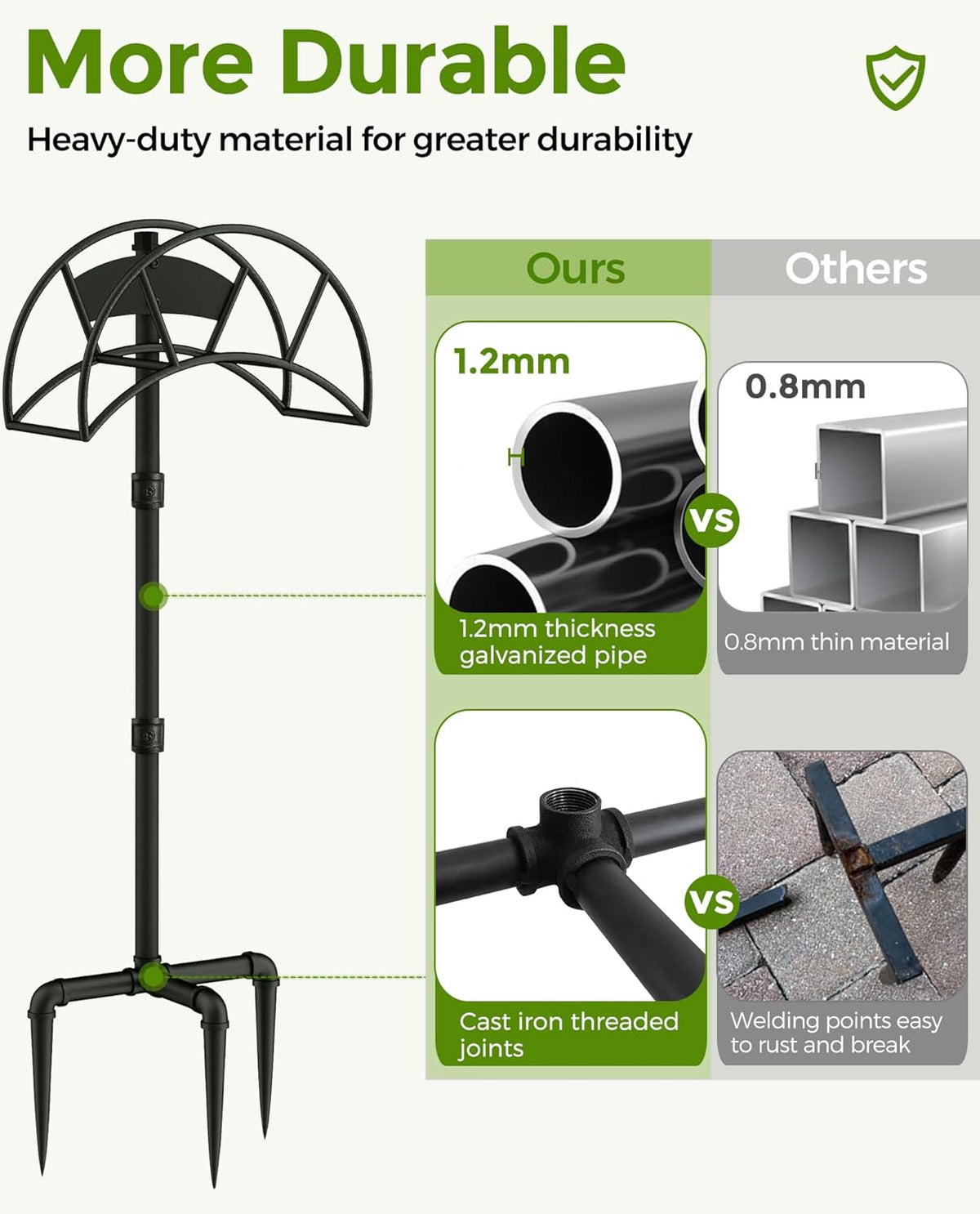 Freestanding Garden Water Hose Storage Holder Stand for Outside, 160-Ft Hose Heavy Duty Metal Hanger Reel Organizer Outdoor Yard Lawn, Standing Keeper Rack with Ground Stake, Black GHH01B