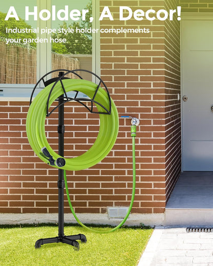 Freestanding Garden Water Hose Storage Holder Stand for Outside, 160-Ft Hose Heavy Duty Metal Hanger Reel Organizer Outdoor Yard Lawn, Standing Keeper Rack with Ground Stake, Black GHH01B