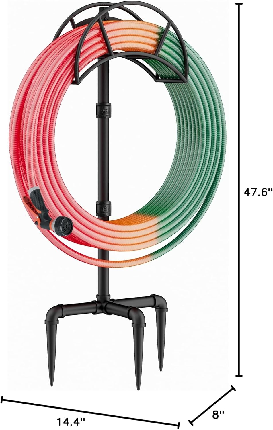 Freestanding Garden Water Hose Storage Holder Stand for Outside, 160-Ft Hose Heavy Duty Metal Hanger Reel Organizer Outdoor Yard Lawn, Standing Keeper Rack with Ground Stake, Black GHH01B