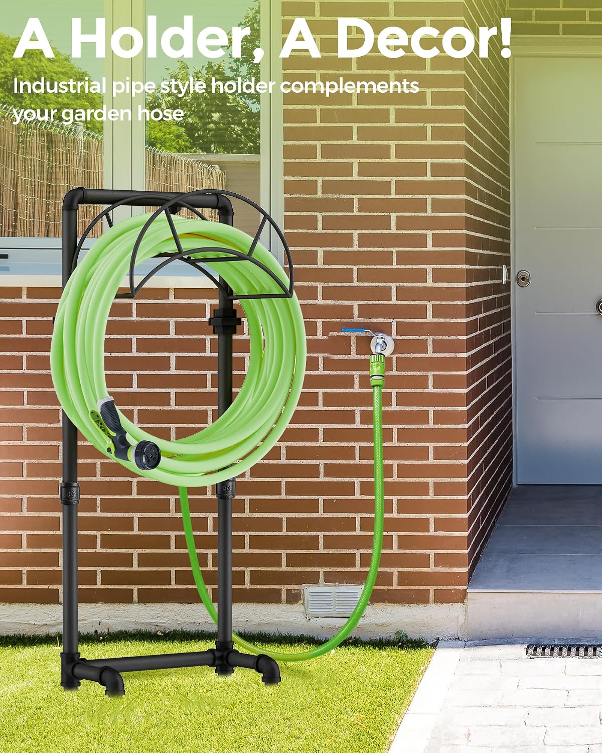 Freestanding Garden Water Hose Storage Holder Stand for Outside, 160-Ft Hose Heavy Duty Metal Hanger Reel Organizer Outdoor Yard Lawn, Standing Keeper Rack with Ground Stake, Black GHH01B
