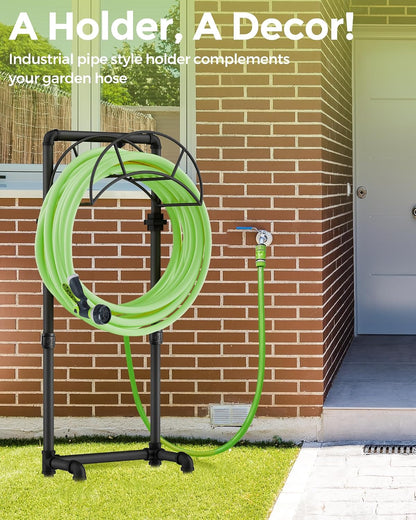 Freestanding Garden Water Hose Storage Holder Stand for Outside, 160-Ft Hose Heavy Duty Metal Hanger Reel Organizer Outdoor Yard Lawn, Standing Keeper Rack with Ground Stake, Black GHH01B