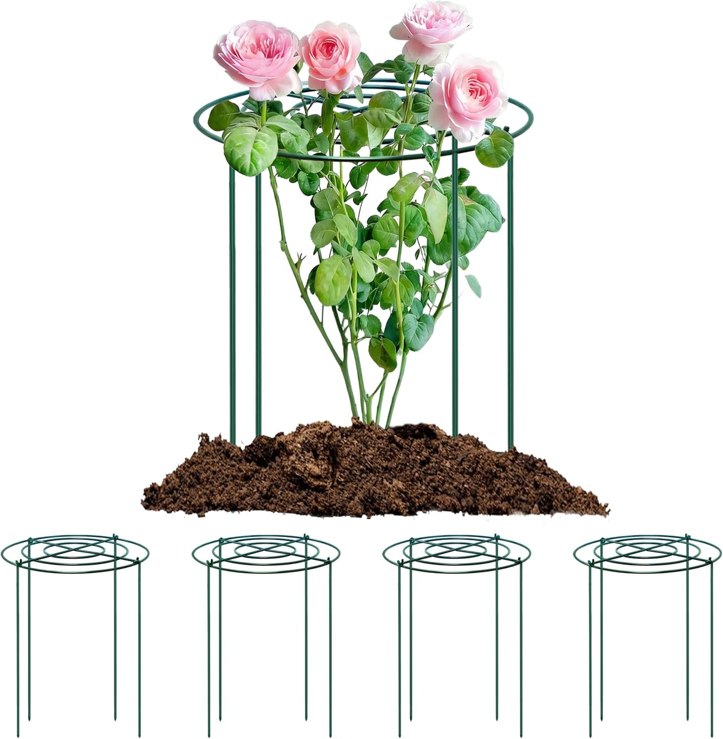 4pack Peony Cages and Supports, 18 x 24 Inch Four Legs Peony Cage, Heavy-Duty Peonies Support Cages, Peony Ring for Roses, Hydrangeas, Sage, Peonies, Cucumbers, Tomato