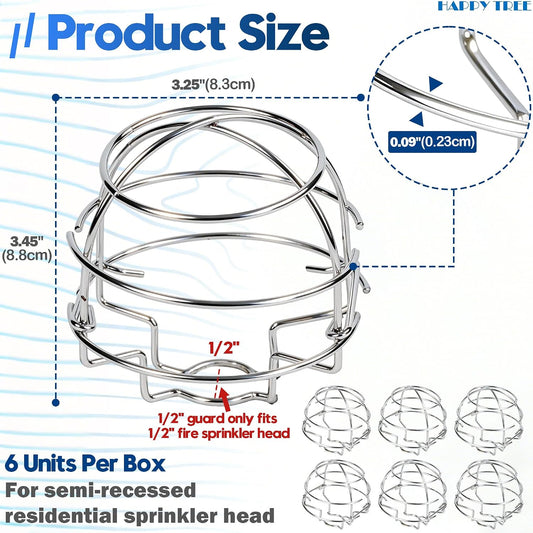 (6 Pack) Fire Sprinkler Head Guard Cage for 1/2" Recessed/Horizontal Sidewall Drywall-Mounted Sprinkler Heads Chrome PlatedProtector Fire Sprinkler Head Cover