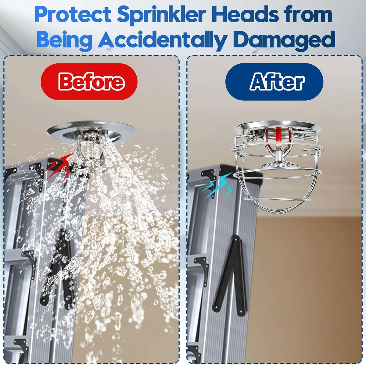 (6 Pack) Fire Sprinkler Head Guard Cage for 1/2" Recessed/Horizontal Sidewall Drywall-Mounted Sprinkler Heads Chrome PlatedProtector Fire Sprinkler Head Cover