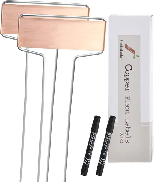 30 Copper Garden Plant Tags Planting Labels Reusable Gardening Markers with 2 Marker Pens for Patio Vegetable Herbs Flowers Nursery Seeding 10.8''