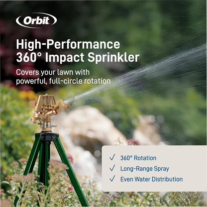 Tripod Lawn Zinc Impact Sprinkler - 360 Degree Rotating Yard Sprinkler with Adjustable Height - Heavy-Duty Zinc - High-Pressure Nozzle - for Large Lawn Coverage - 56667