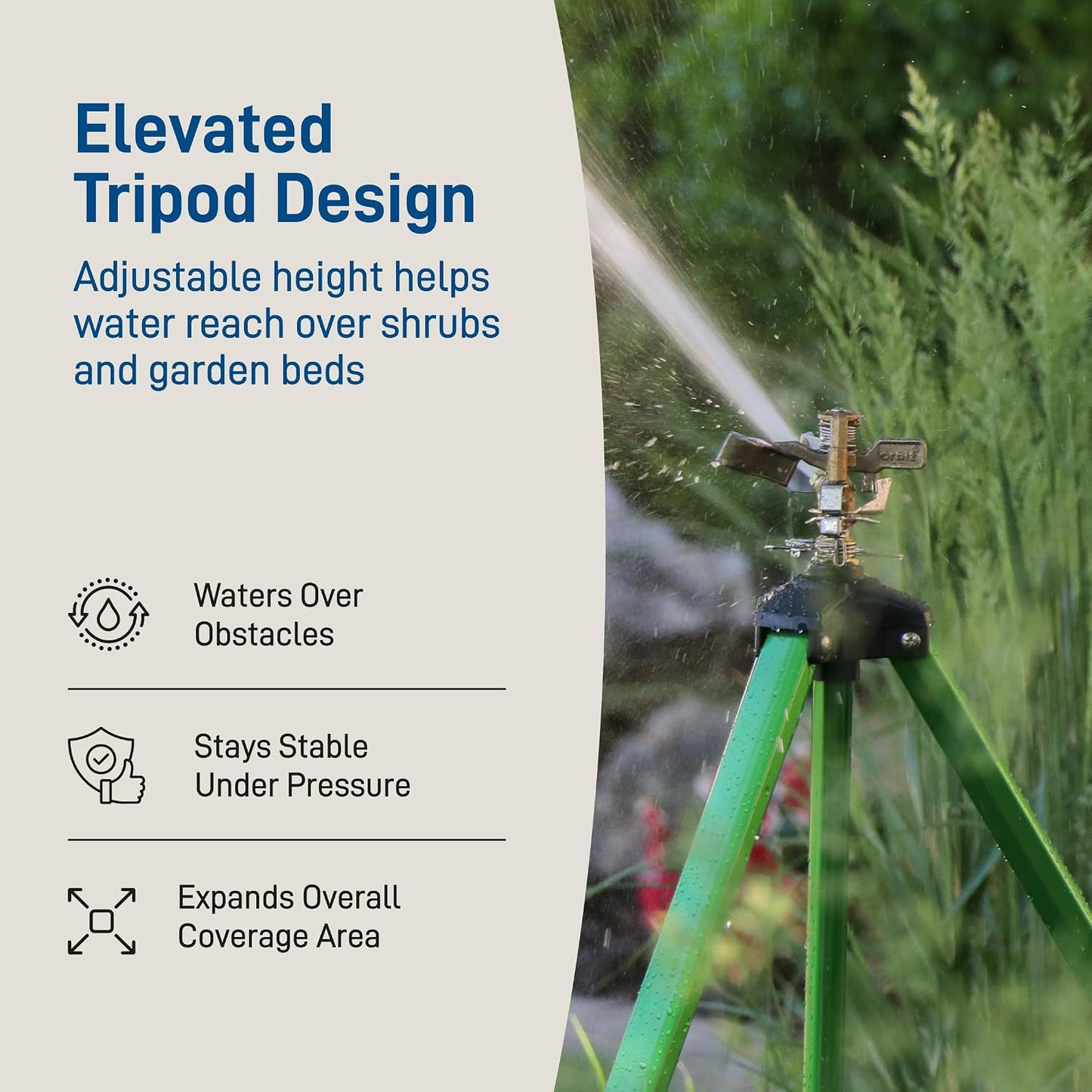 Tripod Lawn Zinc Impact Sprinkler - 360 Degree Rotating Yard Sprinkler with Adjustable Height - Heavy-Duty Zinc - High-Pressure Nozzle - for Large Lawn Coverage - 56667