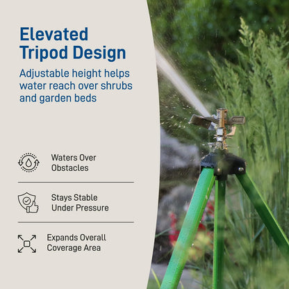 Tripod Lawn Zinc Impact Sprinkler - 360 Degree Rotating Yard Sprinkler with Adjustable Height - Heavy-Duty Zinc - High-Pressure Nozzle - for Large Lawn Coverage - 56667