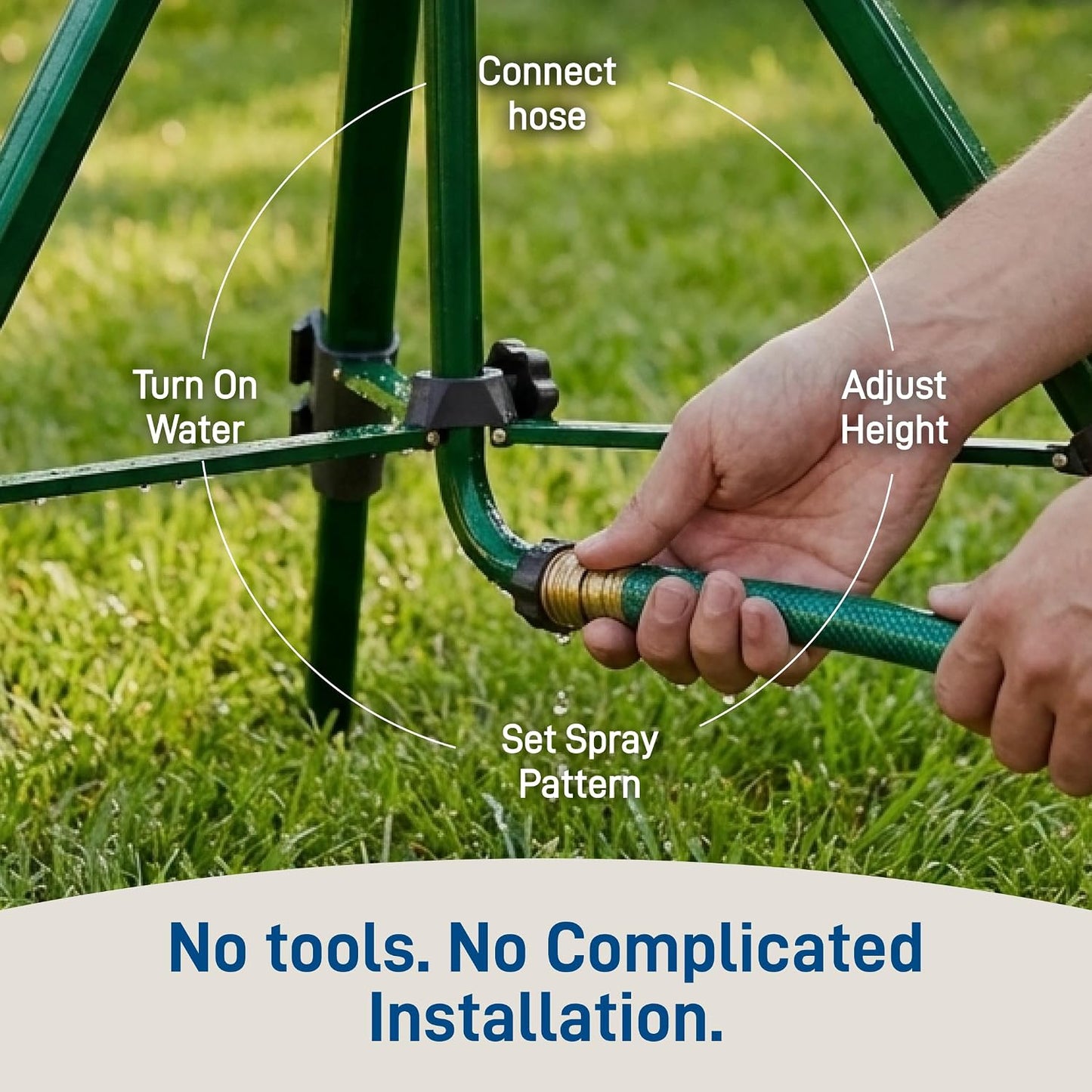 Tripod Lawn Zinc Impact Sprinkler - 360 Degree Rotating Yard Sprinkler with Adjustable Height - Heavy-Duty Zinc - High-Pressure Nozzle - for Large Lawn Coverage - 56667