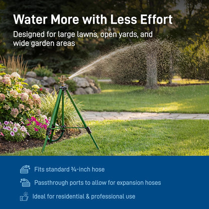 Tripod Lawn Zinc Impact Sprinkler - 360 Degree Rotating Yard Sprinkler with Adjustable Height - Heavy-Duty Zinc - High-Pressure Nozzle - for Large Lawn Coverage - 56667