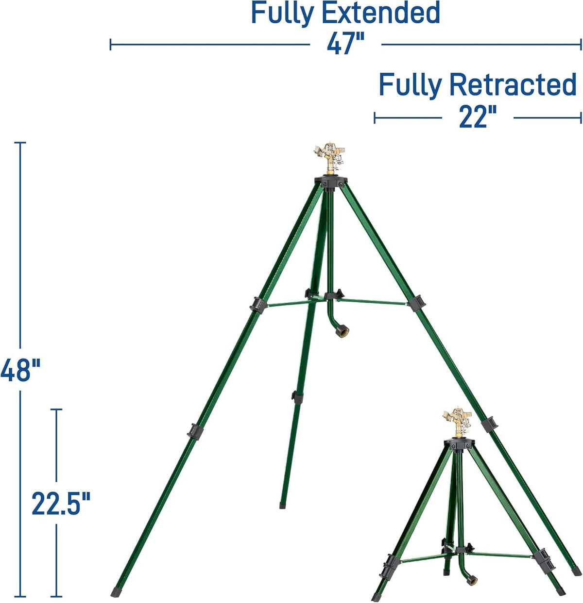 Tripod Lawn Zinc Impact Sprinkler - 360 Degree Rotating Yard Sprinkler with Adjustable Height - Heavy-Duty Zinc - High-Pressure Nozzle - for Large Lawn Coverage - 56667