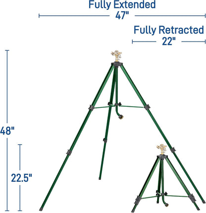 Tripod Lawn Zinc Impact Sprinkler - 360 Degree Rotating Yard Sprinkler with Adjustable Height - Heavy-Duty Zinc - High-Pressure Nozzle - for Large Lawn Coverage - 56667