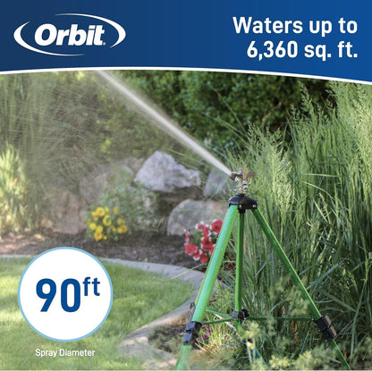 Tripod Lawn Zinc Impact Sprinkler - 360 Degree Rotating Yard Sprinkler with Adjustable Height - Heavy-Duty Zinc - High-Pressure Nozzle - for Large Lawn Coverage - 56667