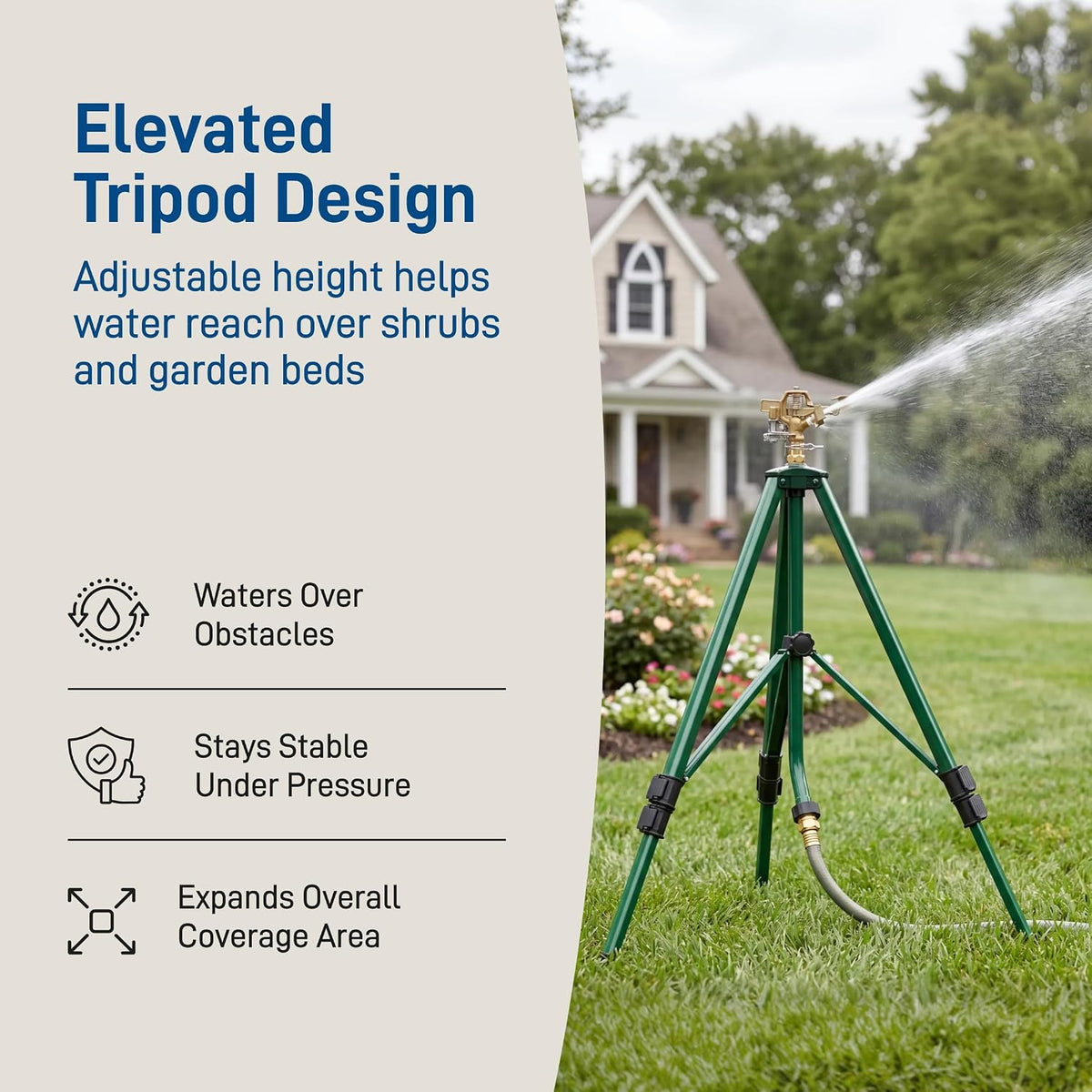 Tripod Lawn Zinc Impact Sprinkler - 360 Degree Rotating Yard Sprinkler with Adjustable Height - Heavy-Duty Zinc - High-Pressure Nozzle - for Large Lawn Coverage - 56667
