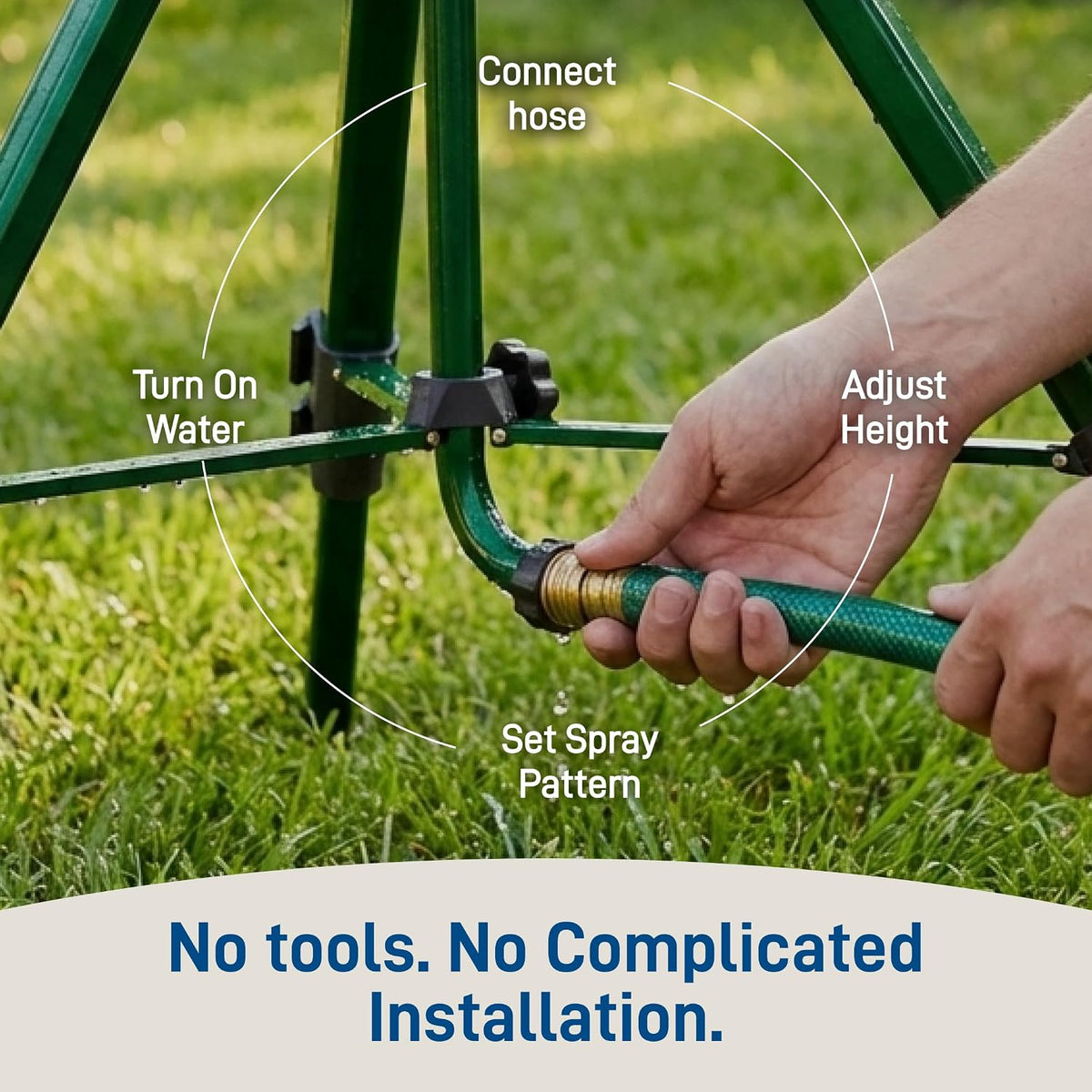 Tripod Lawn Zinc Impact Sprinkler - 360 Degree Rotating Yard Sprinkler with Adjustable Height - Heavy-Duty Zinc - High-Pressure Nozzle - for Large Lawn Coverage - 56667