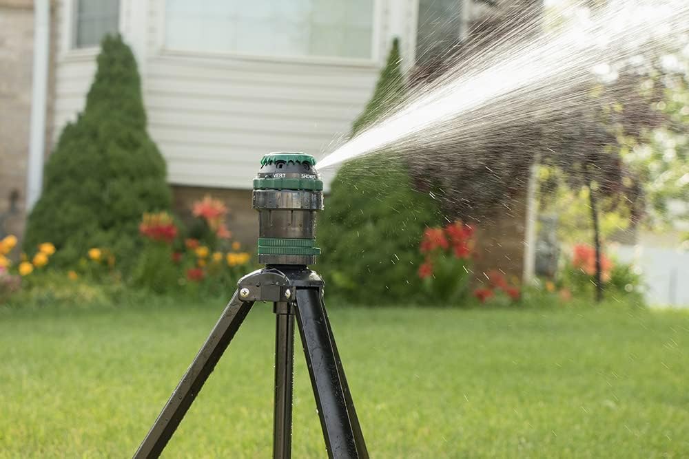 Tripod Lawn Zinc Impact Sprinkler - 360 Degree Rotating Yard Sprinkler with Adjustable Height - Heavy-Duty Zinc - High-Pressure Nozzle - for Large Lawn Coverage - 56667