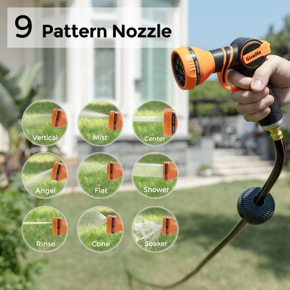 Garden Hose Nozzle 9 Adjustable Spray Modes Water Gun for Hose Reel and Retractable Garden Hose Reel 1/2 Inch x 130ft, Super Heavy Duty, Any Length Lock, Slow Return System, Wall Mounted