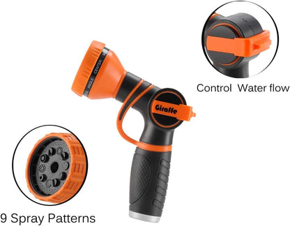 Garden Hose Nozzle 9 Adjustable Spray Modes Water Gun for Hose Reel and Retractable Garden Hose Reel 1/2 Inch x 130ft, Super Heavy Duty, Any Length Lock, Slow Return System, Wall Mounted